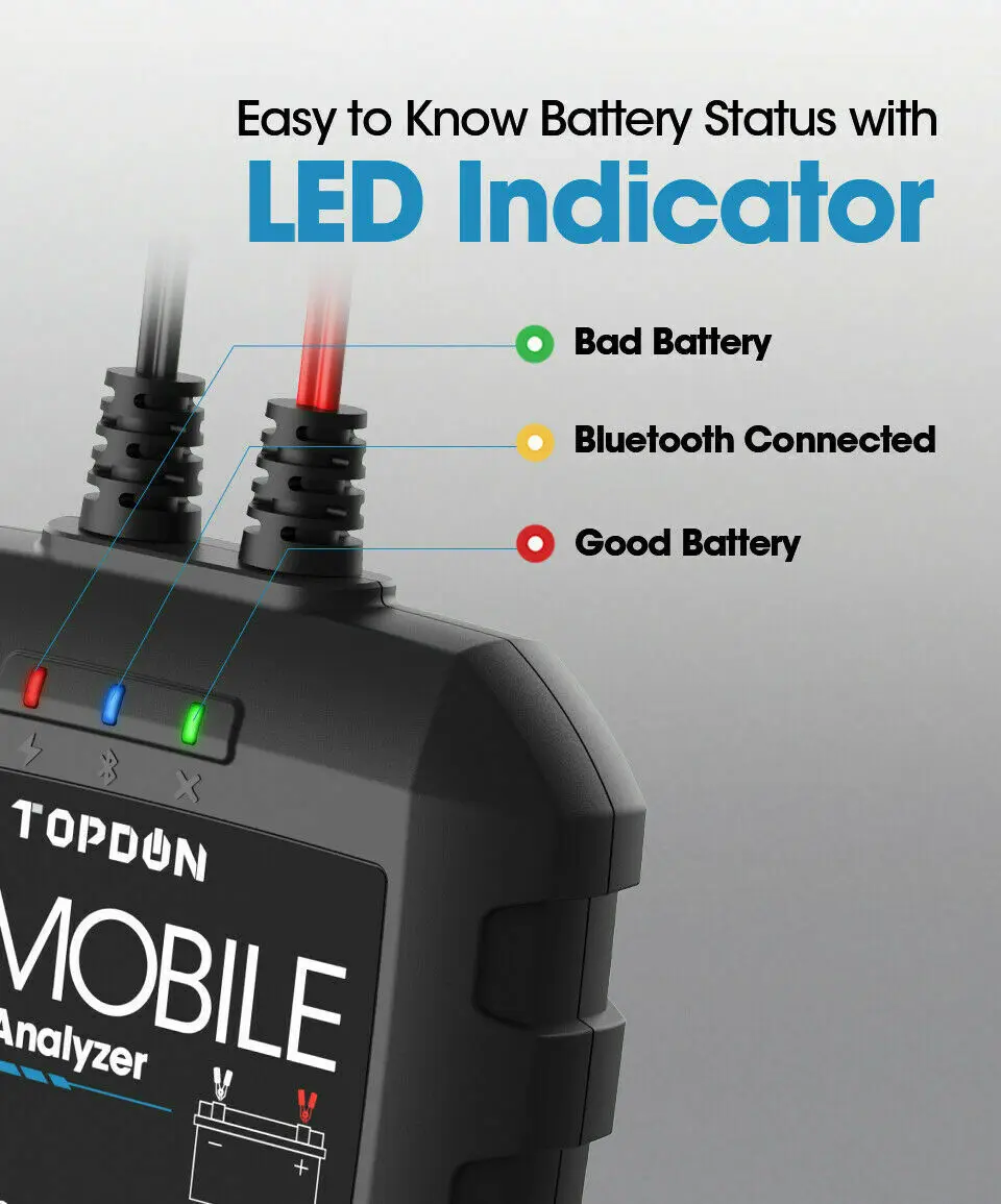 TOPDON Car Battery Tester BT mobile 12V Wireless Battery Monitor 100 to 2000CCA Auto Charger Cranking Analyzer Tool
TOPDON Car Battery Tester BT mobile 12V Wireless Battery Monitor 100 to 2000CCA Auto Charger Cranking Analyzer Tool