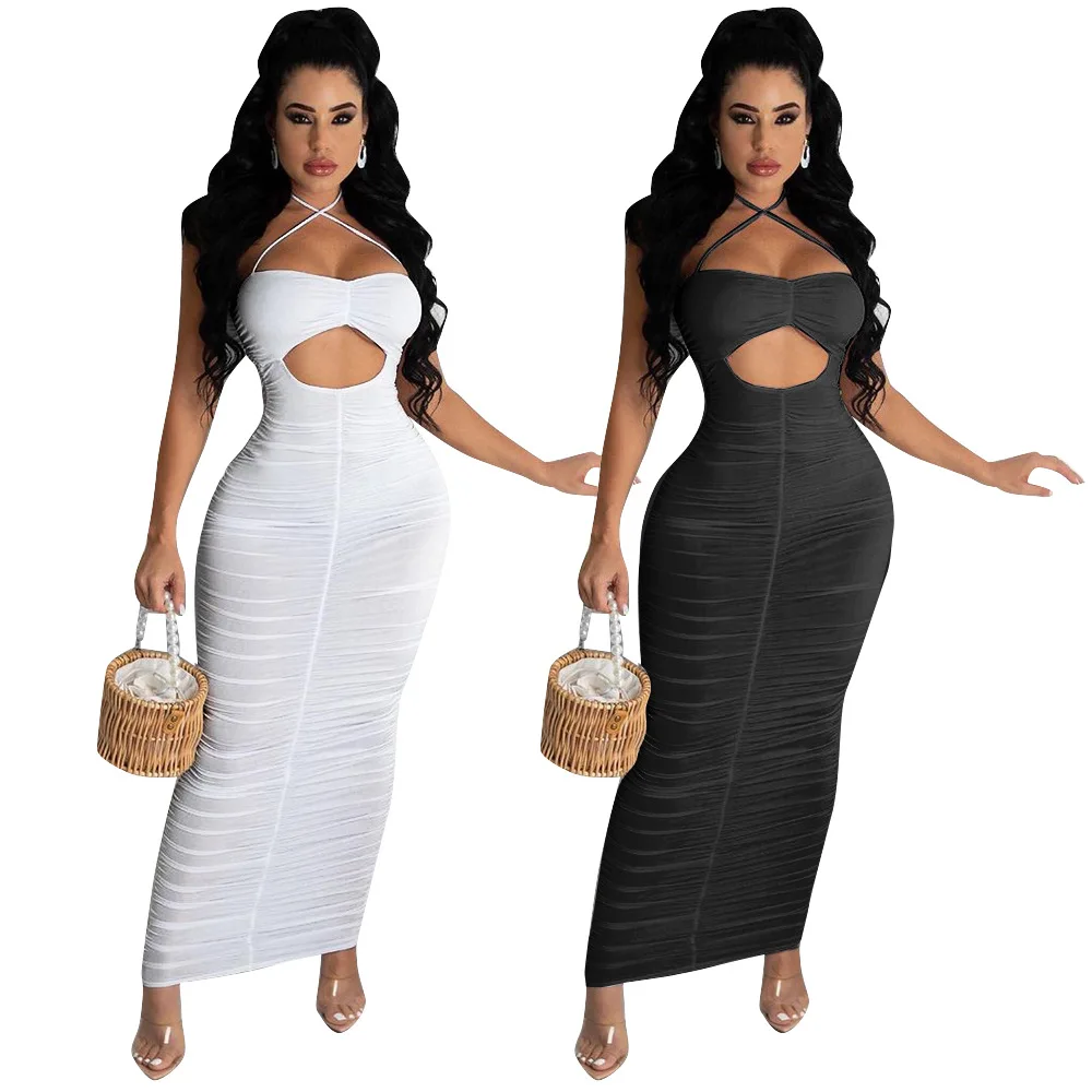 2021 summer new fashion women's pure color sling fold hole dress long skirt dresses
2021 summer new fashion women's pure color sling fold hole dress long skirt dresses