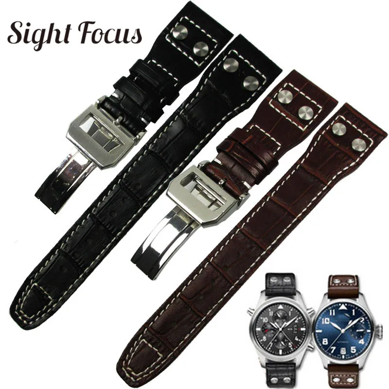 

22mm Real Calfskin Leather Military Style Watch Band for IWC Strap Watch Men Mark Big Pilot Bracelet Rivet Belt Correas Hombres