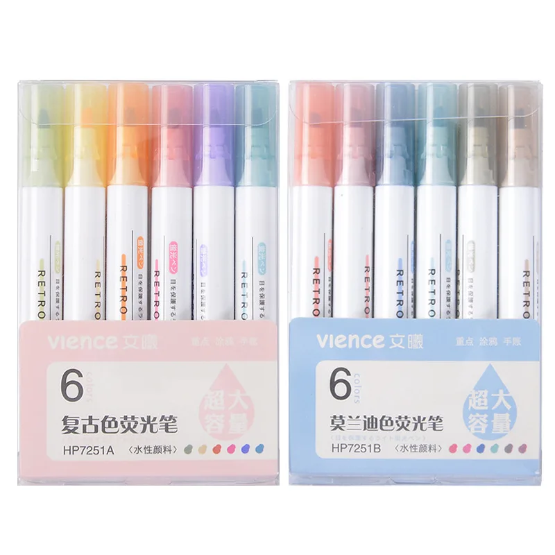 6 pcs/set Morandi Colors Fluorescent Pen Retro Macaron Art marker Highlighter Pens for Journal Painting Stationery Supplies 
6 pcs/set Morandi Colors Fluorescent Pen Retro Macaron Art marker Highlighter Pens for Journal Painting Stationery Supplies