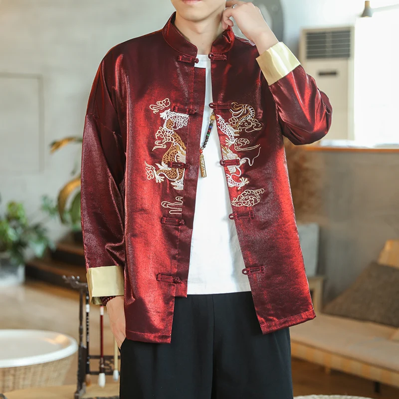 Chinese Style Men's Coil Button Embroidered Jacket WuTang Ancient Style Hanfu Stand Collar Wedding Coat Tops New Year Cheongsam
Chinese Style Men's Coil Button Embroidered Jacket WuTang Ancient Style Hanfu Stand Collar Wedding Coat Tops New Year Cheongsam