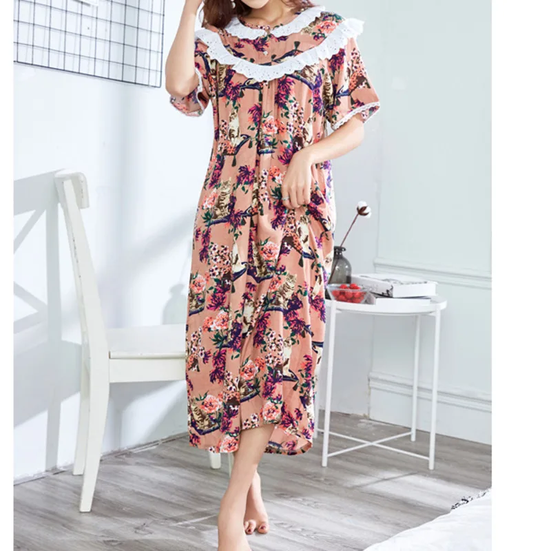 Summer Womens Nightdress Cotton Floral Lace Sleepwear Sleepdress Short Sleeve Nightgown Spring Home Clothes for Women Plus Size
Summer Womens Nightdress Cotton Floral Lace Sleepwear Sleepdress Short Sleeve Nightgown Spring Home Clothes for Women Plus Size