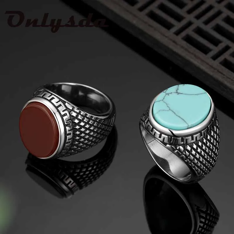 Onlysda Fashion Flower Band Oval Natural Man Ring With Stone Vintage Look Antique Green Men Jewelry Party Gifts Anel | Украшения и