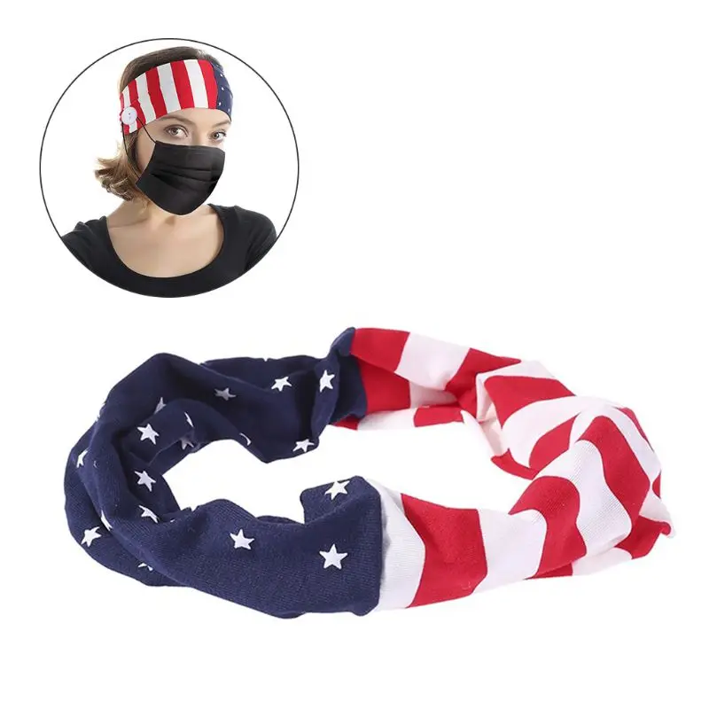 Women American Flag Buttons Sport Bandana Stripes Star Protect Ears Headband X7YA | Аксессуары для одежды