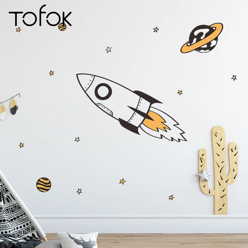 

Tofok Rocket Planet DIY Wall Sticker Eco-friendly PVC Decoration for Children Room Nursery Dorm Mural Decals Furniture Sticker