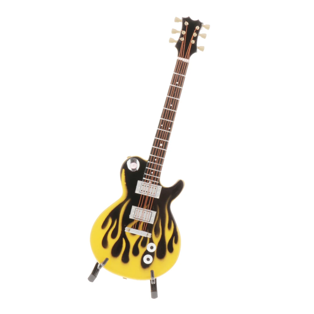 1:6 Miniature Electric Guitar with Stand Storage Case Decor Kids Toys Yellow