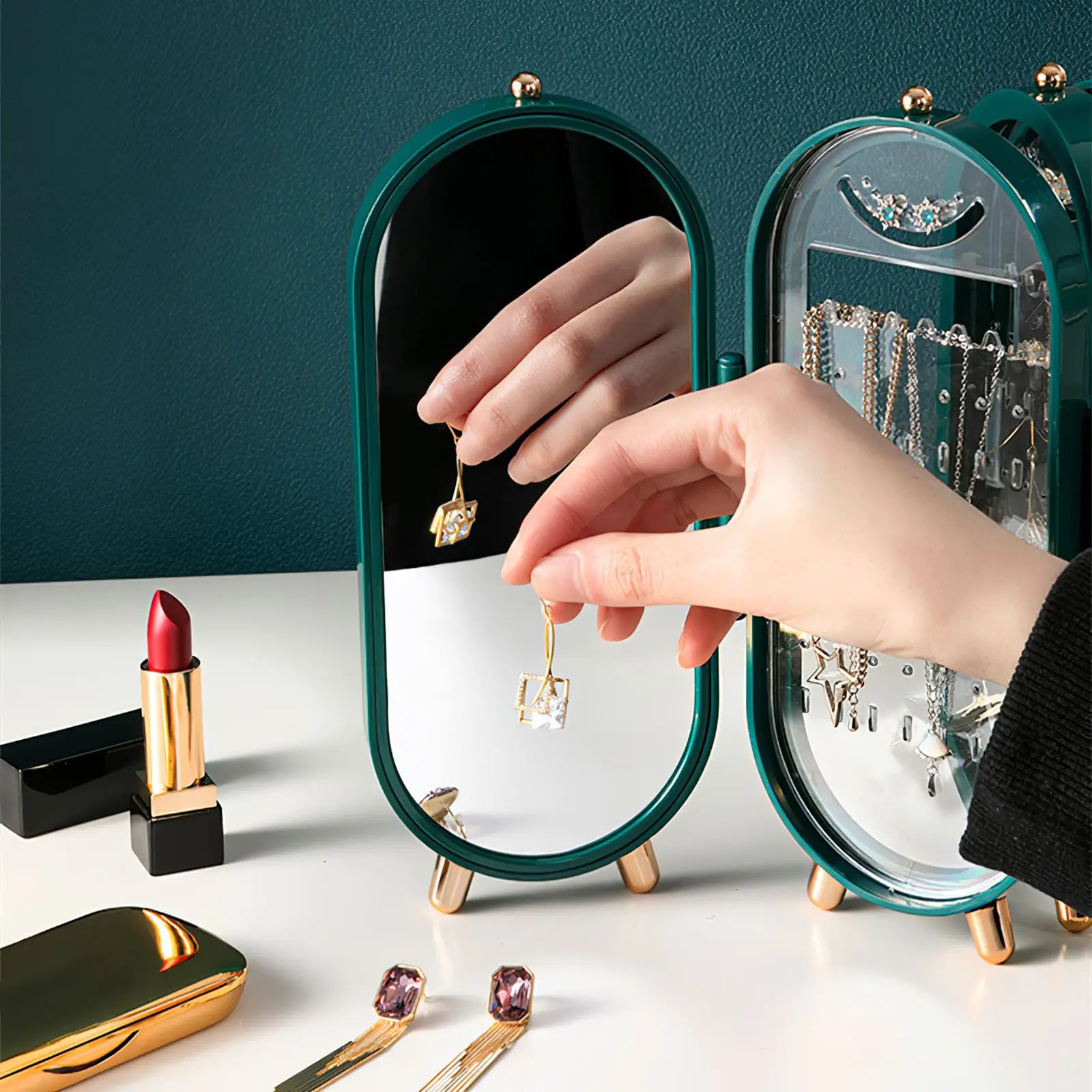 Folding Necklace Pendant Earrings Standing Box Desktop Jewelry Box Dust-Proof Jewelry Storage Box Supporting Base Visible 
Folding Necklace Pendant Earrings Standing Box Desktop Jewelry Box Dust-Proof Jewelry Storage Box Supporting Base Visible