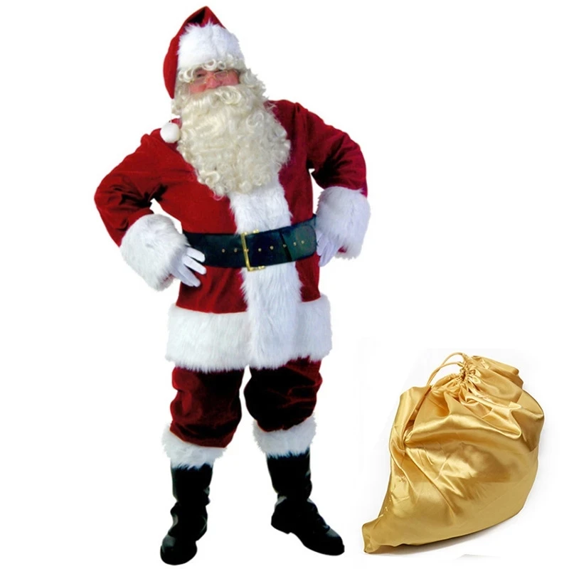 10PCS Santa Claus Christmas Costume Red Christmas Clothes Santa Claus Costume Deluxe Set Christmas Cosplay For Adult
10PCS Santa Claus Christmas Costume Red Christmas Clothes Santa Claus Costume Deluxe Set Christmas Cosplay For Adult