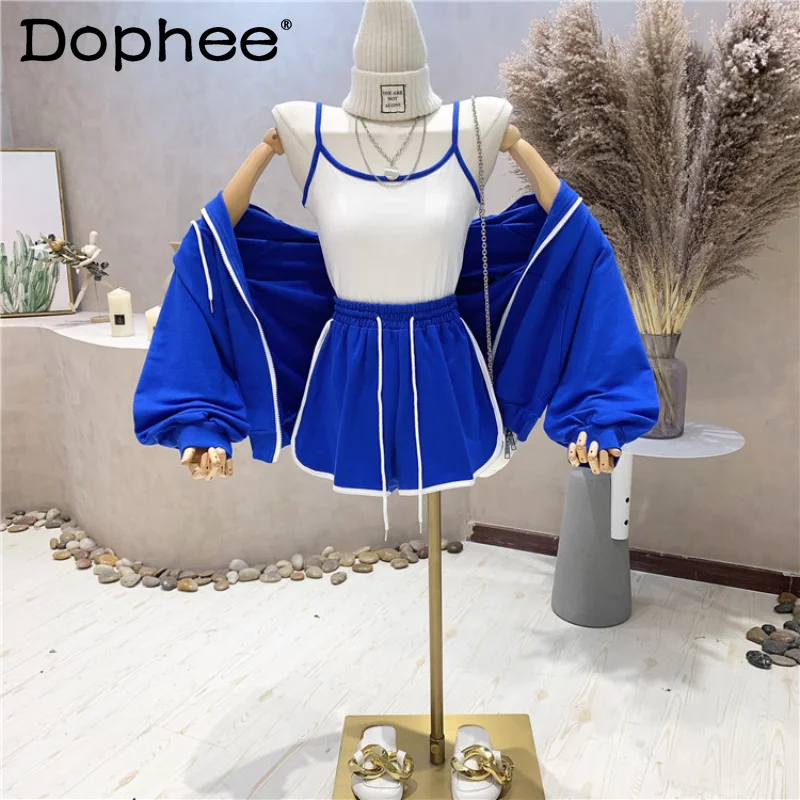TrackSuit Women's Spring Autumn 2021 Korean Style Long-Sleeved Hooded Sweatshirt+Sling+High Waist Sport Shorts Three-Piece Sets 
TrackSuit Women's Spring Autumn 2021 Korean Style Long-Sleeved Hooded Sweatshirt+Sling+High Waist Sport Shorts Three-Piece Sets