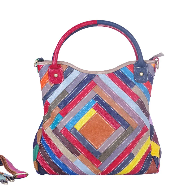 591B European and American Top Cowhide Leather Handbag Striped Contrast Color Totes Bag Women Shoulder Bag
591B European and American Top Cowhide Leather Handbag Striped Contrast Color Totes Bag Women Shoulder Bag