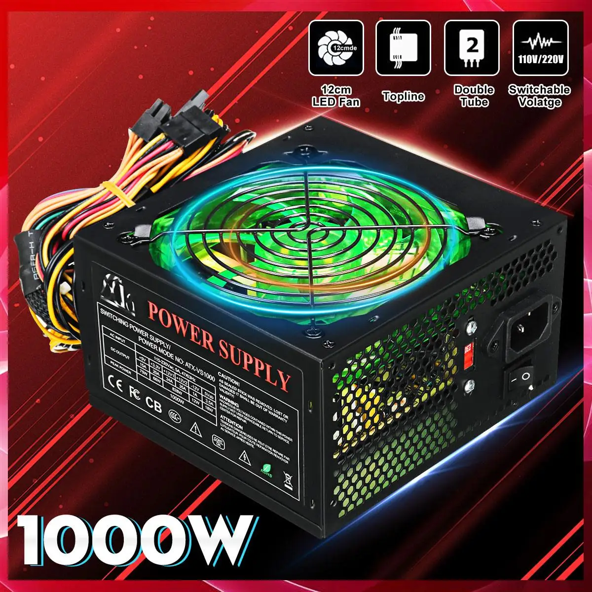 Black 1000W 220V Power Supply PSU PFC 12cm LED Silent Fan ATX 24pin 12V PC Computer SATA Gaming Supply For Intel AMD Desktop
Black 1000W 220V Power Supply PSU PFC 12cm LED Silent Fan ATX 24pin 12V PC Computer SATA Gaming Supply For Intel AMD Desktop