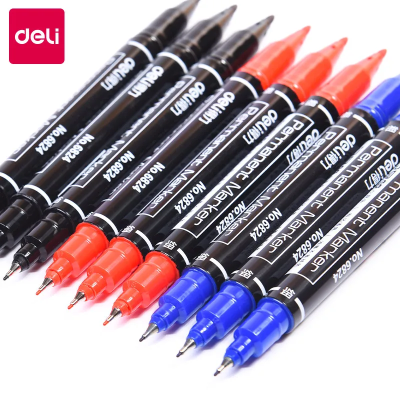 

Deli 6824 waterproof double head thick and thin marking pen, quick drying permanent oil marker, art hook pen, office stationery