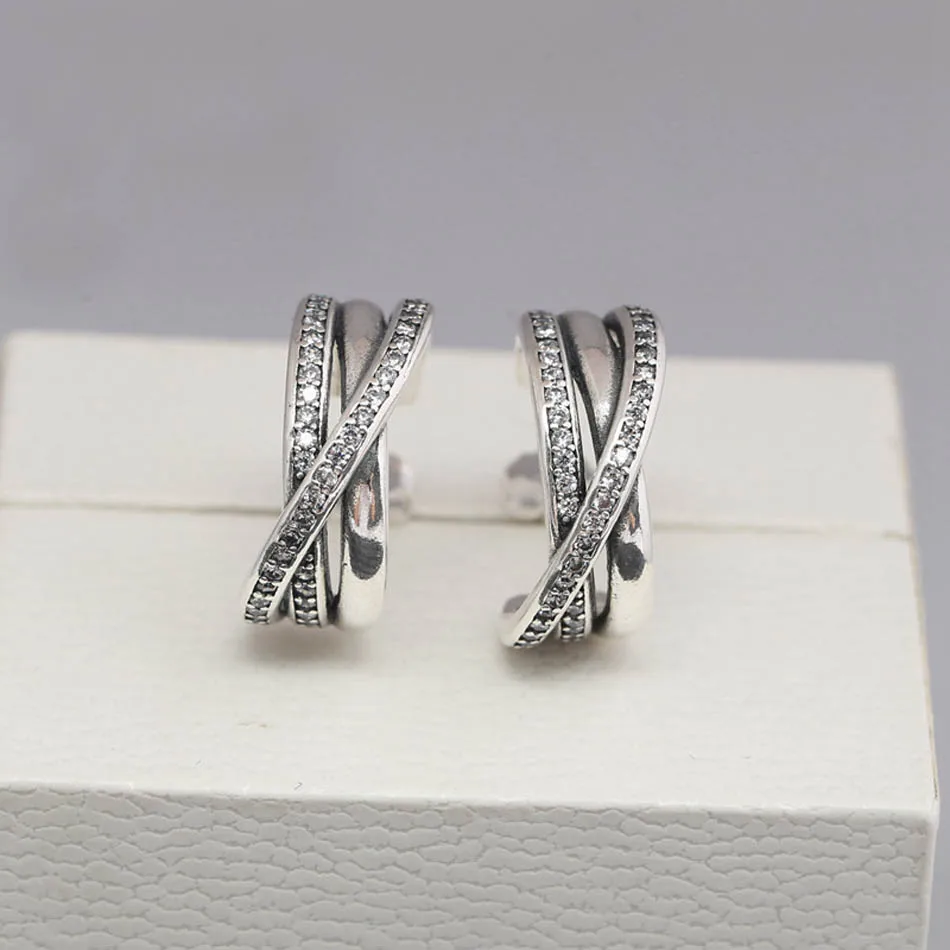 Authentic S925 Entwined With Crystal Stud Earrings For Women Wedding Party fit Lady Fine Jewelry
Authentic S925 Entwined With Crystal Stud Earrings For Women Wedding Party fit Lady Fine Jewelry