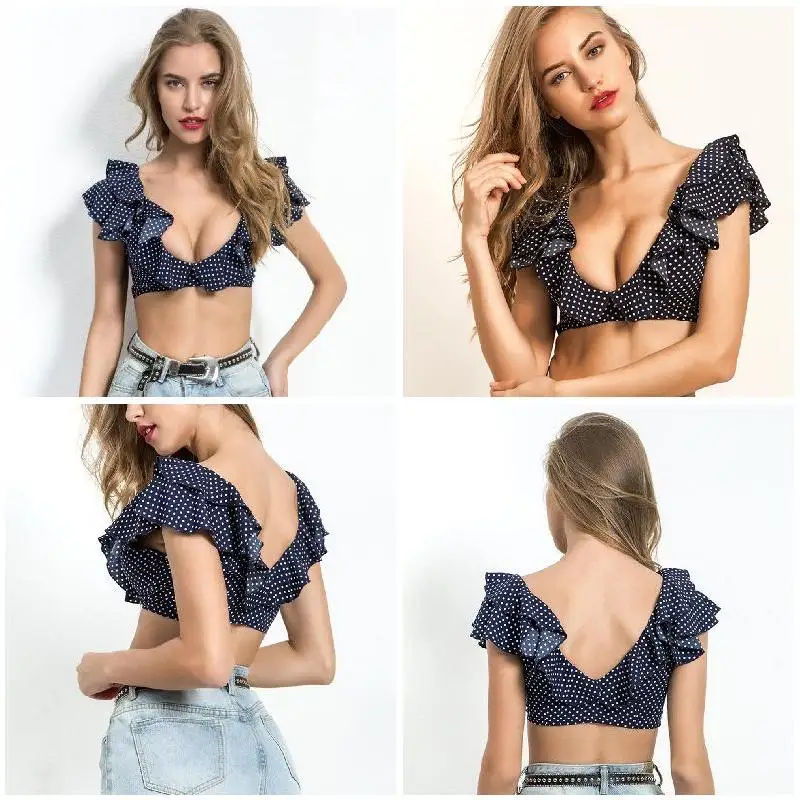 Nice Pop Summer Women Sexy Crop Tops Deep V Ruffles Backless Tee Polka Dots Print Casual Tops Pop 88
Nice Pop Summer Women Sexy Crop Tops Deep V Ruffles Backless Tee Polka Dots Print Casual Tops Pop 88