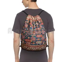 Turkish Carpet Backpack Drawstring Bag Riding Climbing Gym Bag Carpet Turkish Pattern Texture Wool Background Vintage