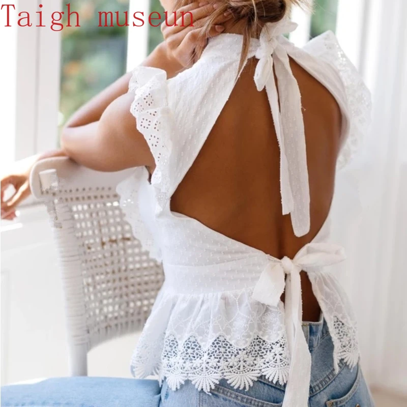 T-Shirt Women Sexy Backless Back Bow Hollow T-shirt Summer Sleeveless Solid Tshirt Women Ruffle harajuku shirts for women
T-Shirt Women Sexy Backless Back Bow Hollow T-shirt Summer Sleeveless Solid Tshirt Women Ruffle harajuku shirts for women