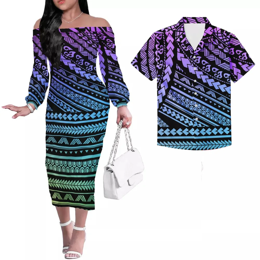 

2021 Summer Purple Polynesian Tribal Tube Dress Women Ruched Long Bandage Dress Sexy Strapless Bodycon Hawaii Party Vestidos