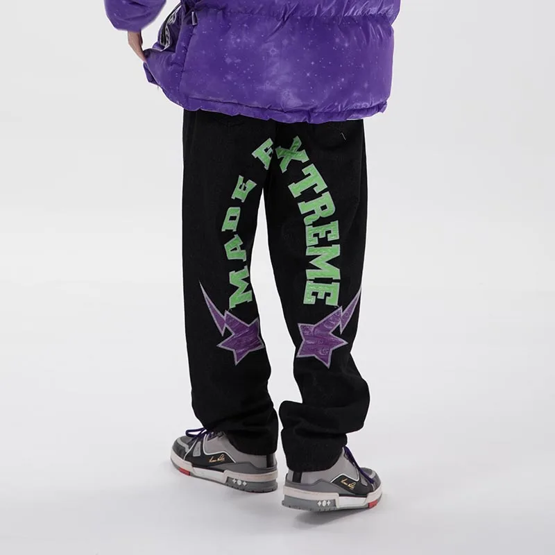 High Street Stars Letter Embroidery Denim Pants Mens and Womens Washed Retro Straight Jeans Hip Hop Casual Trousers
High Street Stars Letter Embroidery Denim Pants Mens and Womens Washed Retro Straight Jeans Hip Hop Casual Trousers