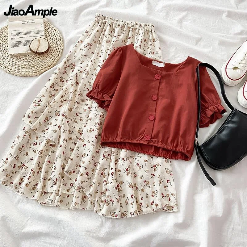 Women's Summer Two Pieces Clothing Set 2021 Korean Student Casual Square Collar Short Sleeve Top+chiffon Print Ruffle Skirt Suit
Women's Summer Two Pieces Clothing Set 2021 Korean Student Casual Square Collar Short Sleeve Top+chiffon Print Ruffle Skirt Suit