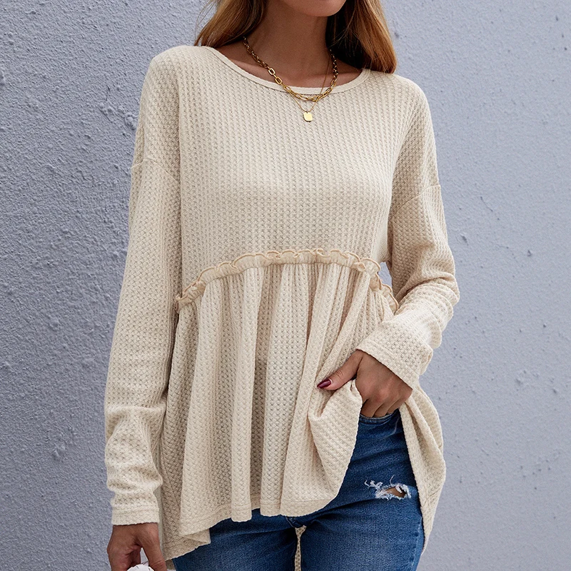 CARDE HOMES Autumn 2021 Long Sleeves O-Neck Solid Pullover Women's T-shirt Waffle Fashion Casual Tops Apricot Pleat Knitwear
CARDE HOMES Autumn 2021 Long Sleeves O-Neck Solid Pullover Women's T-shirt Waffle Fashion Casual Tops Apricot Pleat Knitwear