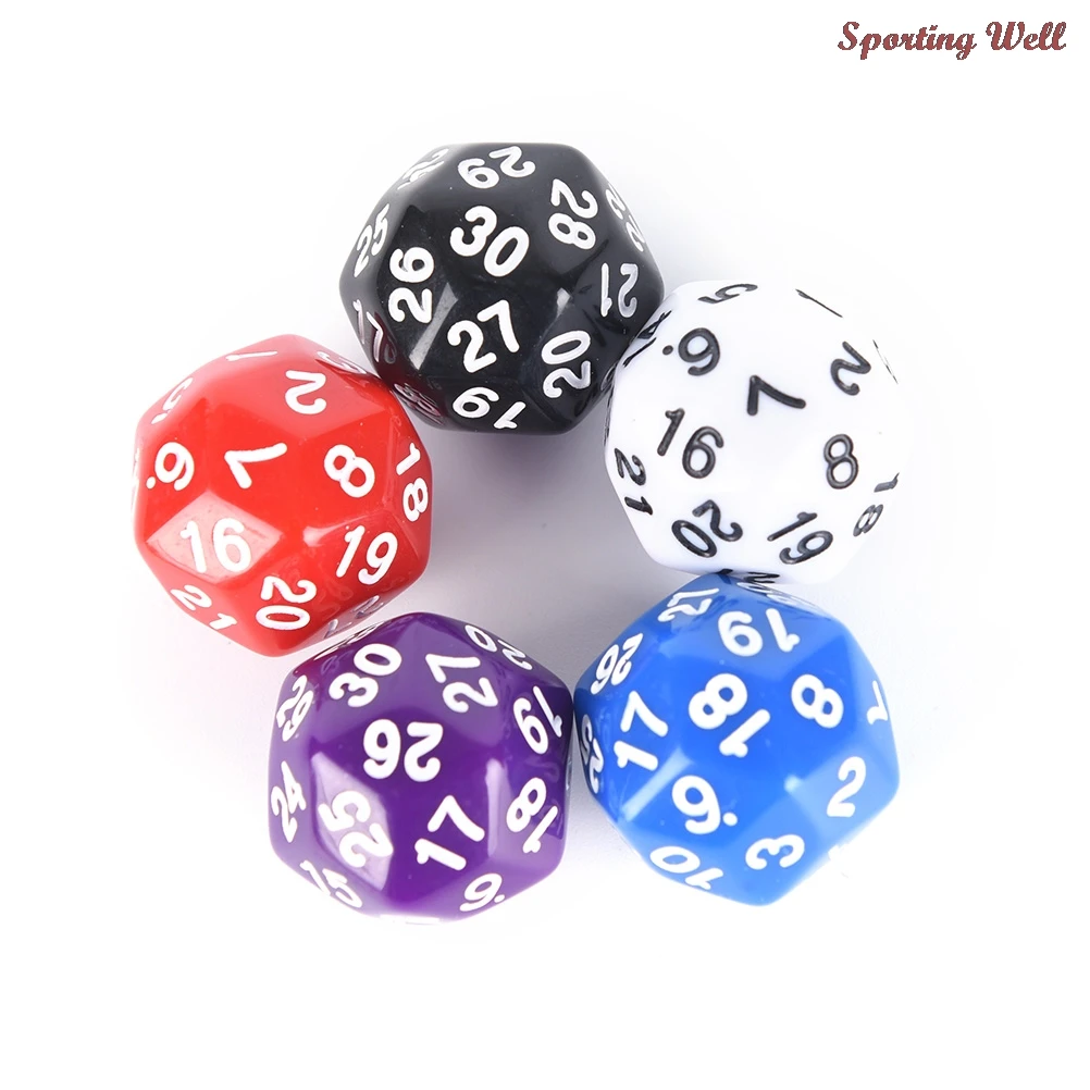 NEW 1PCS 30 sided Dice High Quality Plastic Cubes Dice 5 Colors white red purple blue black 25mm
NEW 1PCS 30 sided Dice High Quality Plastic Cubes Dice 5 Colors white red purple blue black 25mm