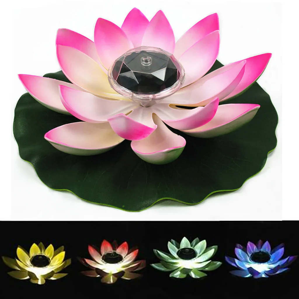 Solar Powered LED Flower Light Floating Fountain Pond Garden Pool Lamp Realistic Lotus shape Led Bright Lamps Bulb #QQ | Лампы и