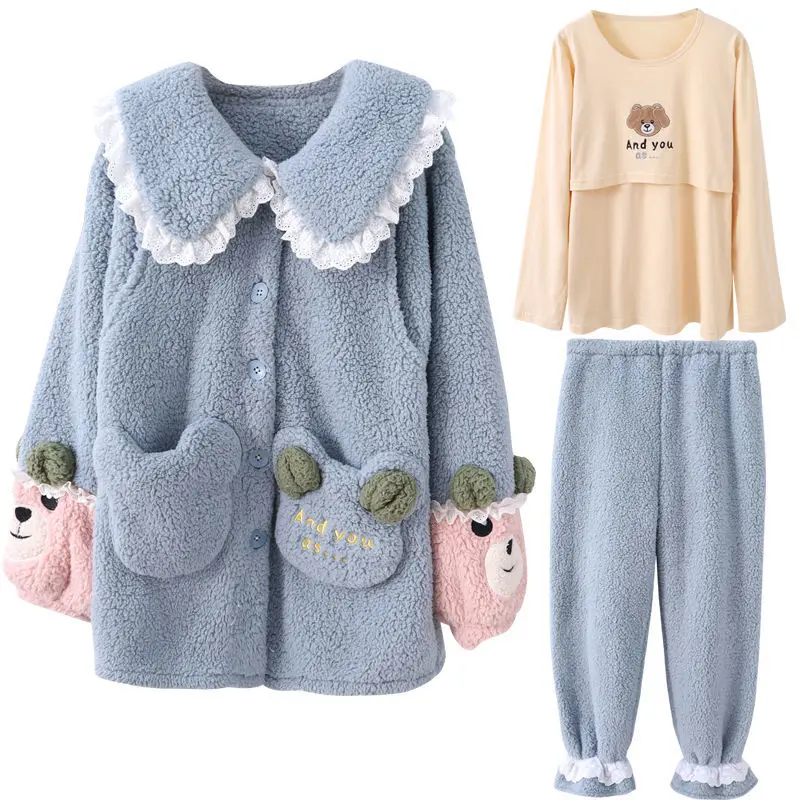 Autumn Winter Thickened Three Piece Maternity Pyjamas Postnatal Nursing Breastfeeding Outer Wear Convenient Pijamas Sleepwear
Autumn Winter Thickened Three Piece Maternity Pyjamas Postnatal Nursing Breastfeeding Outer Wear Convenient Pijamas Sleepwear