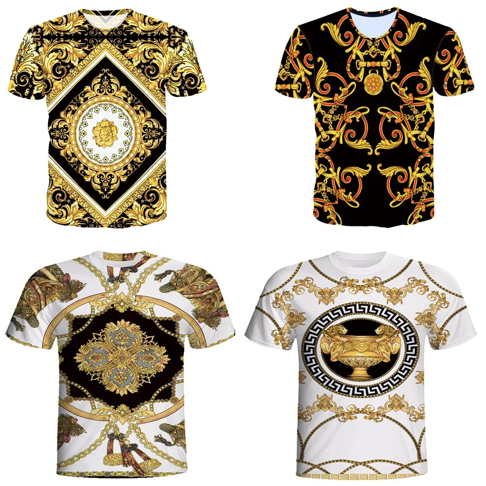 FEMSKIS new creative design noble gold pattern 3D printing short-sleeved T-shirt tops
FEMSKIS new creative design noble gold pattern 3D printing short-sleeved T-shirt tops