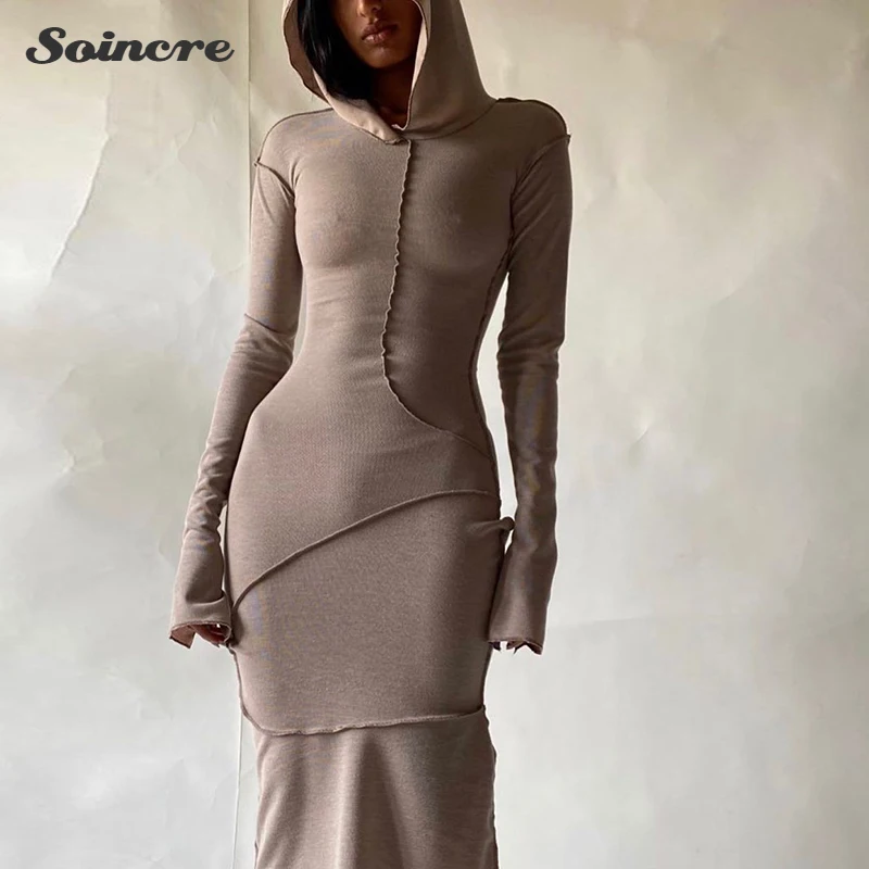 SOINCRE Casual Fashion Long Sleeve Pullover Dress Hooded Patchwork Skinny Maxi Dress Autumn 2021 Streetwear Hoodie Outfits Women
SOINCRE Casual Fashion Long Sleeve Pullover Dress Hooded Patchwork Skinny Maxi Dress Autumn 2021 Streetwear Hoodie Outfits Women