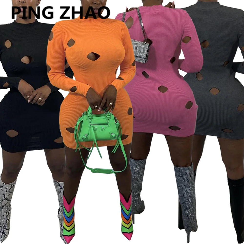 PING ZHAO Women Solid Long Sleeve Dress Sexy Clubwear Hollow Out Bodycon Mini Dresses Fall Winter
PING ZHAO Women Solid Long Sleeve Dress Sexy Clubwear Hollow Out Bodycon Mini Dresses Fall Winter