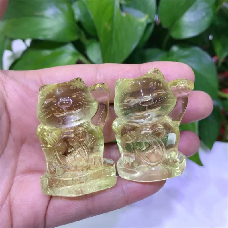 

Citrine Lucky Cat Crystal Figurines Wealth Waving Cat Sculpture Statue Feng Shui Home Decor Craft Wedding Gift Car Ornament