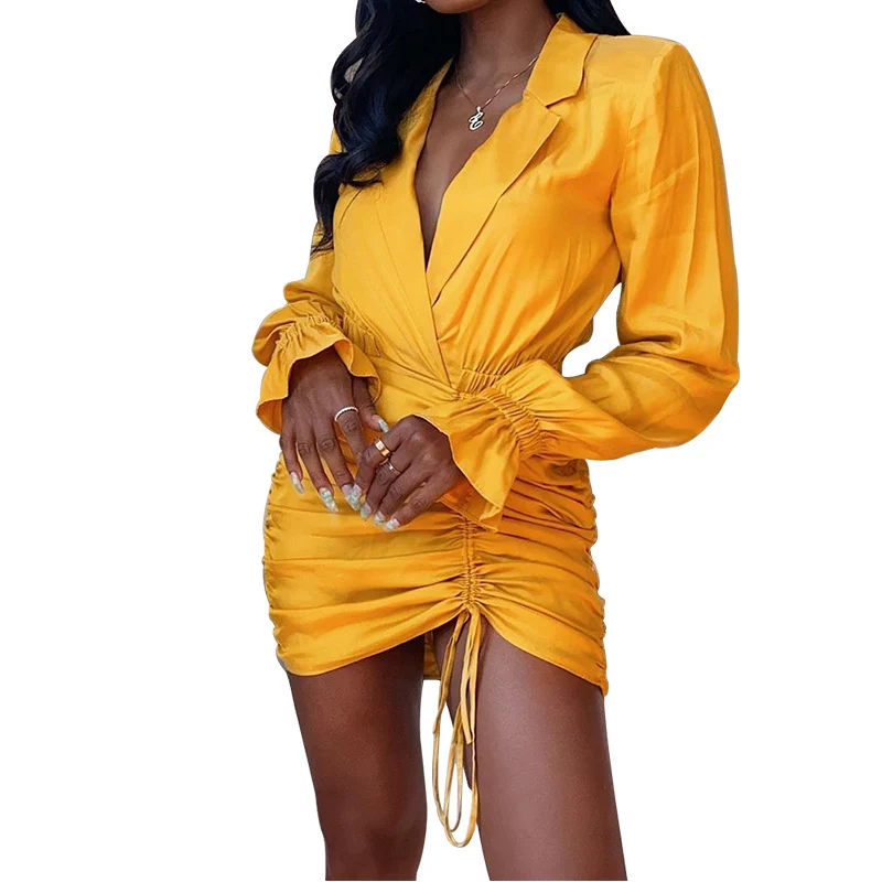 2021 Woman Long Sleeve V neck pleated Sexy Mini Short Dress Office Lady Solid Party Elegant Streetwear Outfit Dresses vestidos
2021 Woman Long Sleeve V neck pleated Sexy Mini Short Dress Office Lady Solid Party Elegant Streetwear Outfit Dresses vestidos