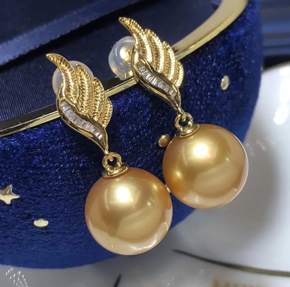 D322 Pearl Earrings Fine Jewelry Solid 18K Gold Diamonds Natural 11-12mm Ocean Sea Golden Pearls Female's Drop Earrings
D322 Pearl Earrings Fine Jewelry Solid 18K Gold Diamonds Natural 11-12mm Ocean Sea Golden Pearls Female's Drop Earrings