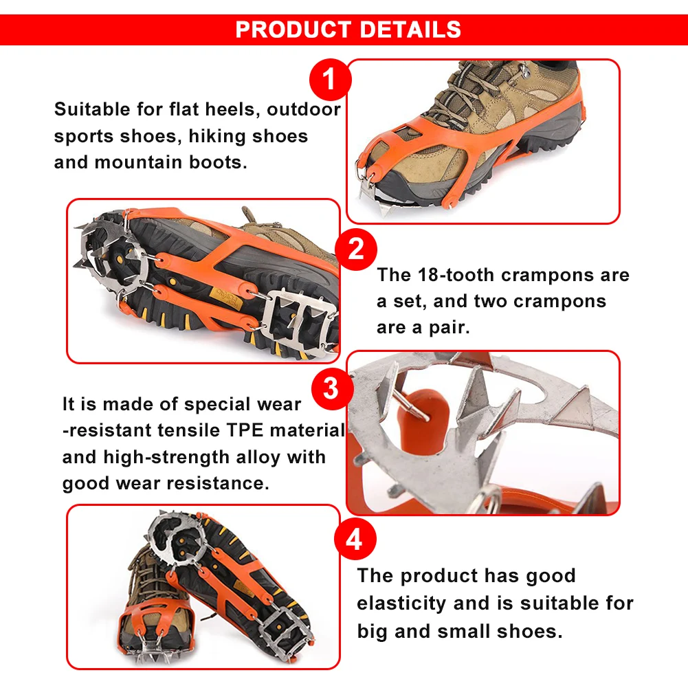 1color Anti-ski Climbing Shoe Cover 18 Teeth Claw Shoe Cover Non-Slip Shoes for Walking, Jogging, or Hiking on Snow and Ice
1color Anti-ski Climbing Shoe Cover 18 Teeth Claw Shoe Cover Non-Slip Shoes for Walking, Jogging, or Hiking on Snow and Ice