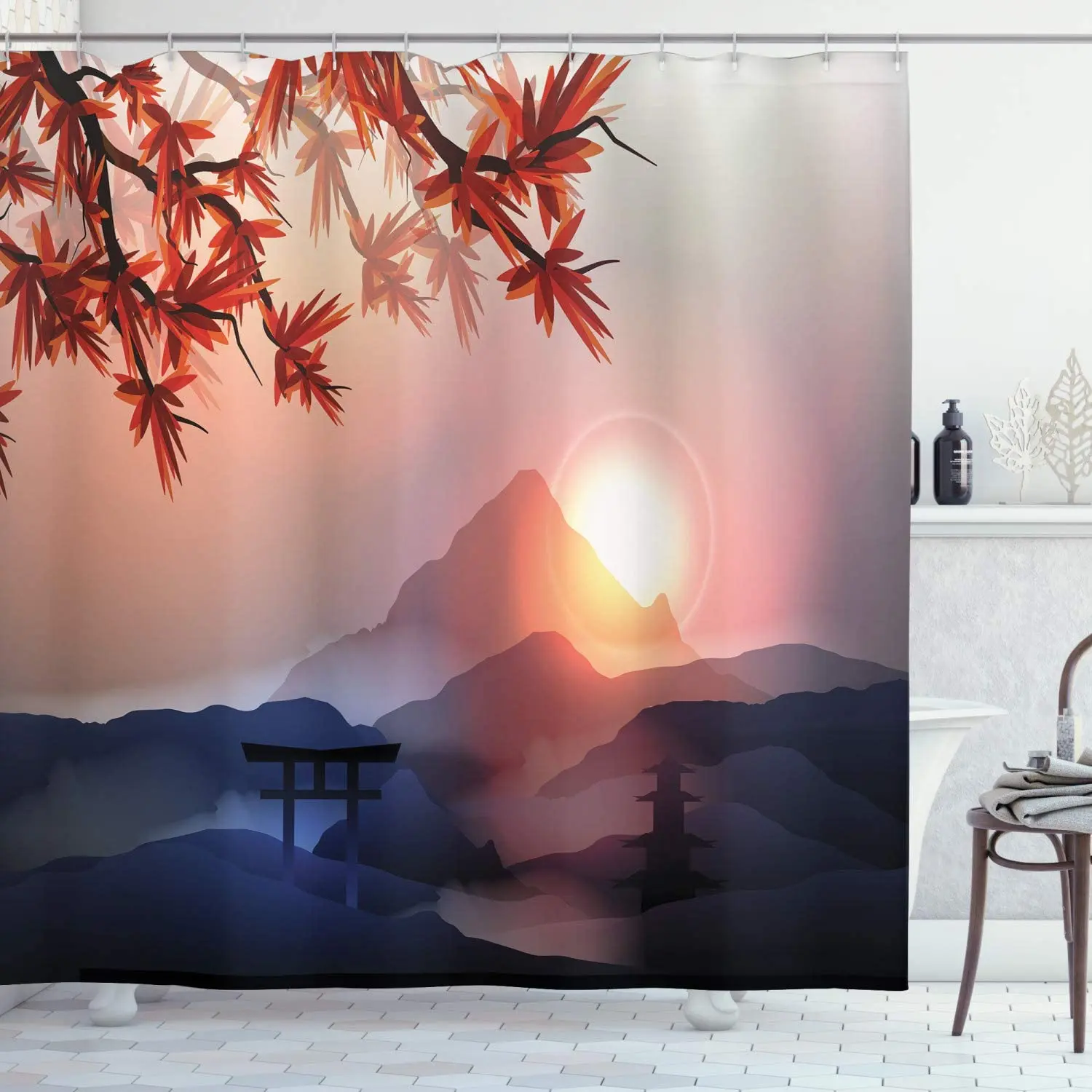 Majestic Himalayas Peaks Tops Silhouette of Sun Life Circle Culture Artwork, Cloth Fabric Bathroom Decor Set with Hooks
Majestic Himalayas Peaks Tops Silhouette of Sun Life Circle Culture Artwork, Cloth Fabric Bathroom Decor Set with Hooks