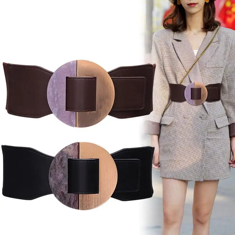 Simple and Elegant Accessories Round Pattern Buckle PU Leather Plus Elastic Band Vintage Accessories Waist Adjust Freely 
Simple and Elegant Accessories Round Pattern Buckle PU Leather Plus Elastic Band Vintage Accessories Waist Adjust Freely