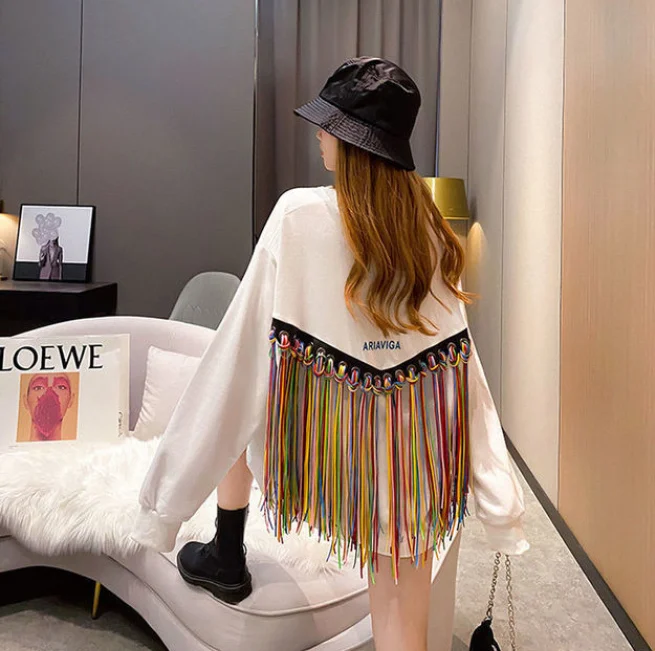 Color tassel design sense of hoodie female Korean spring and Autumn personality round collar INS popular purple hoodie
Color tassel design sense of hoodie female Korean spring and Autumn personality round collar INS popular purple hoodie