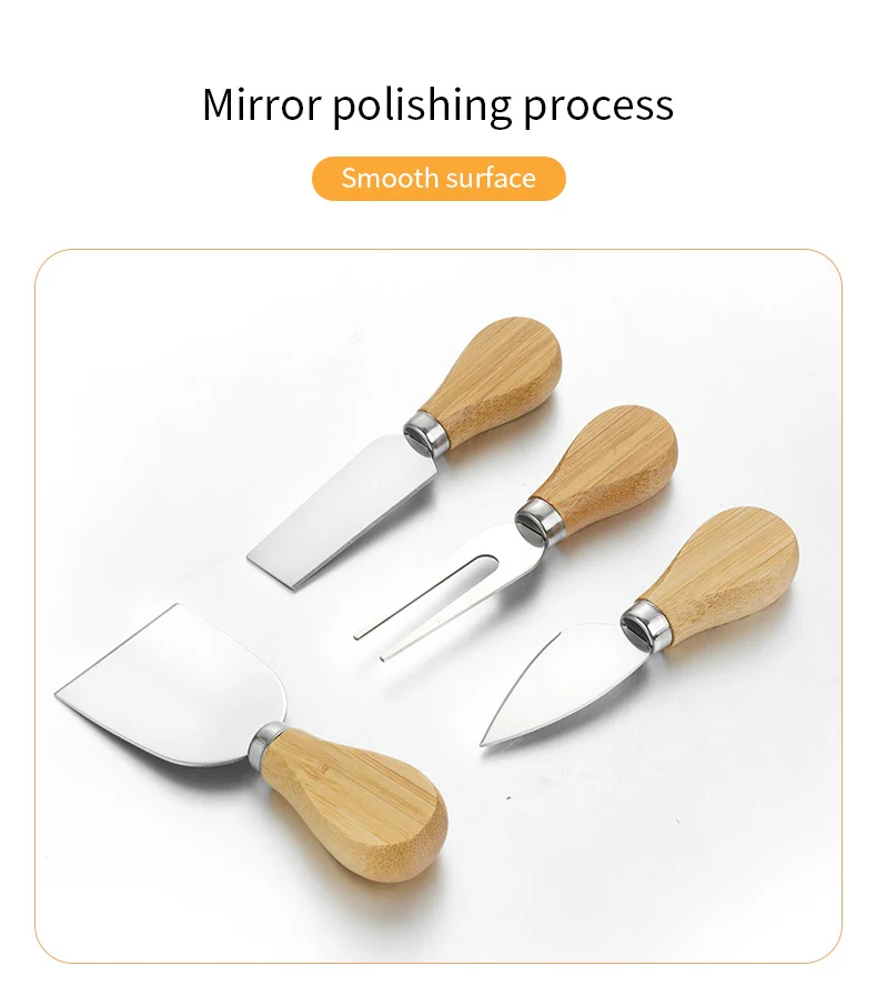 Stainless Steel Wooden Cheese Slicer Cutter Board Bamboo Cutting Board Handle Cheese Knives Fork Shovel Cooking Tool Kitchen