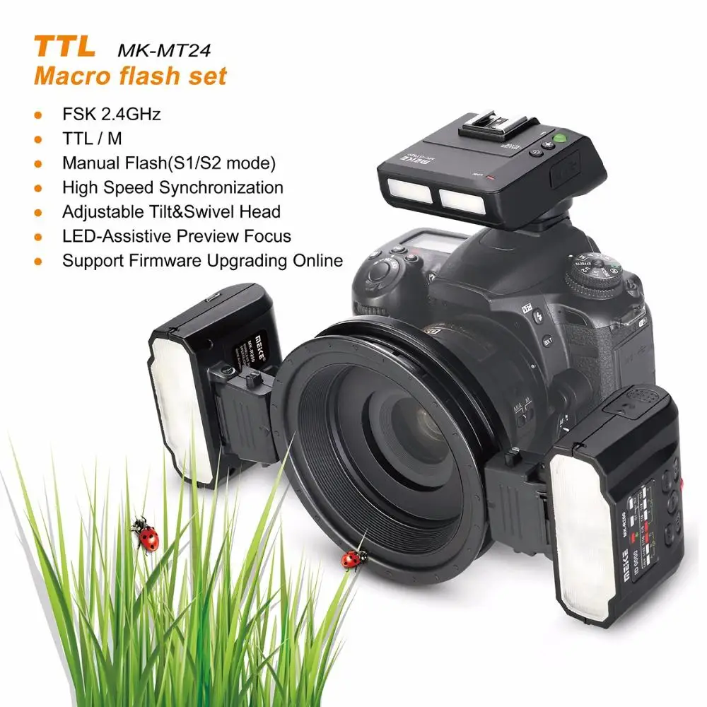 

Meike MK-MT24 Macro Twin Lite Speedlight Flash for Nikon D3100 D3200 D3300 D3400 D5000 D5300 D5500 D7000 D7100 DSLR Cameras+GIFT