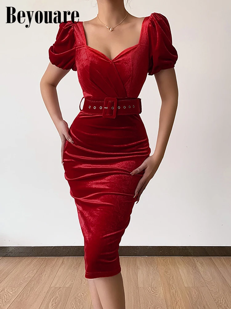 Beyouare Velvet Women Dress Puff Short Sleeve Square Collar Sashes Backless Bodycon Midi Dresses 2022 Autumn Elegant Party Wear
Beyouare Velvet Women Dress Puff Short Sleeve Square Collar Sashes Backless Bodycon Midi Dresses 2022 Autumn Elegant Party Wear