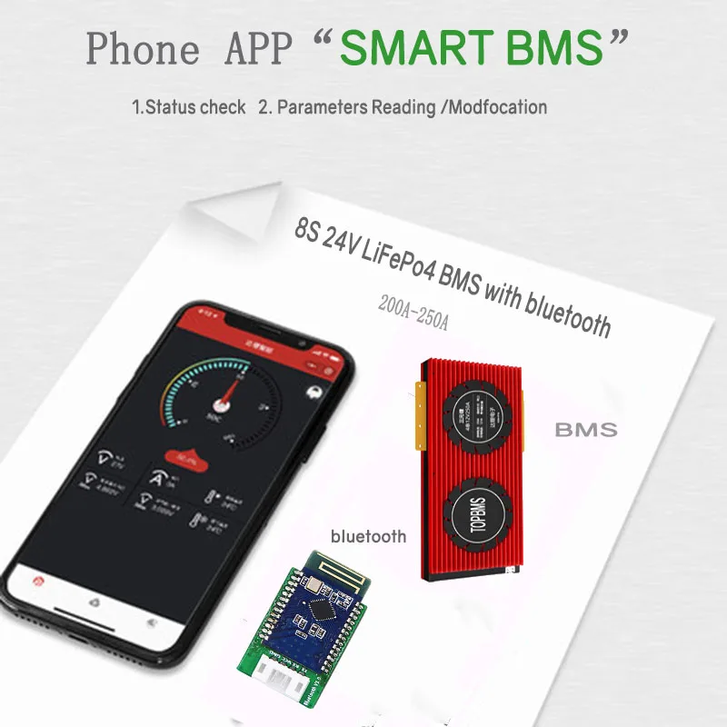 BMS 8 S LiFePo4 Bluetooth 24V 200A 250A RS485 CANbus NTC UART CANBus охлаждающий вентилятор для батареи 3 2 V 65