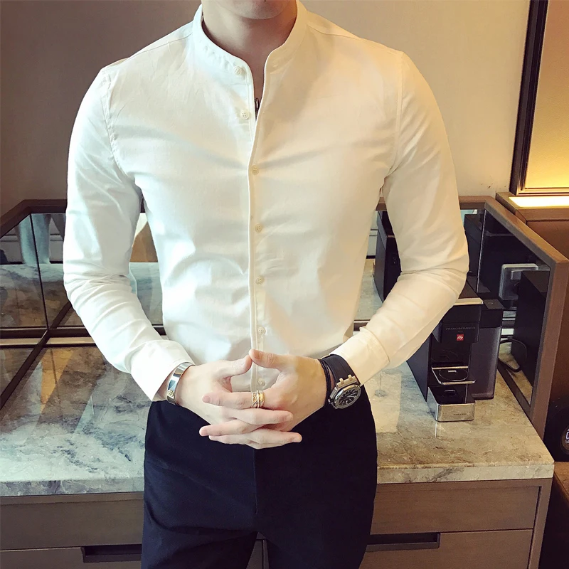 2020 Casual Shirt Men Long Sleeve Slim Fit Shirts Men Dress High Quality Stand Collar Solid Night Club Streetwear Social Shirt
2020 Casual Shirt Men Long Sleeve Slim Fit Shirts Men Dress High Quality Stand Collar Solid Night Club Streetwear Social Shirt