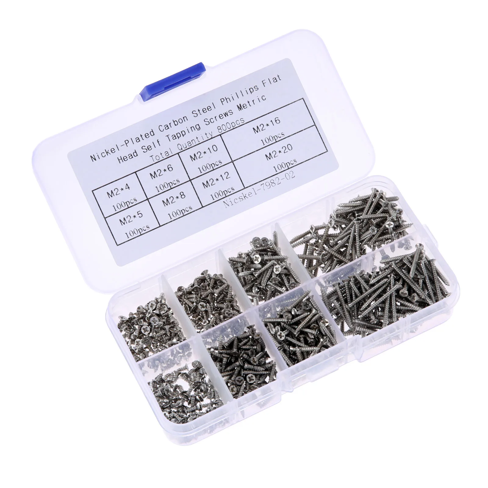 

M2 Nickel-Plated Carbon Steel Phillips Head Pan Flat Self-Tapping Screws M2 X4/5/6/8/10/12/16/20mm Fasteners 800PCS