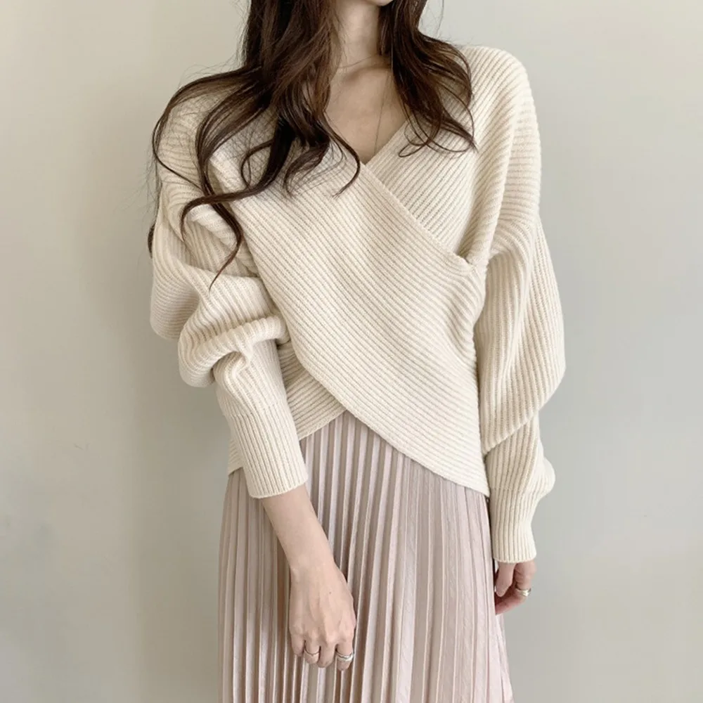 Women Fashion Elegant V-Neck Cross Sweater Autumn Winter Bottoming Jumpers Casual Slim Knitted Pullovers Jumper Oatmeal Color
Women Fashion Elegant V-Neck Cross Sweater Autumn Winter Bottoming Jumpers Casual Slim Knitted Pullovers Jumper Oatmeal Color