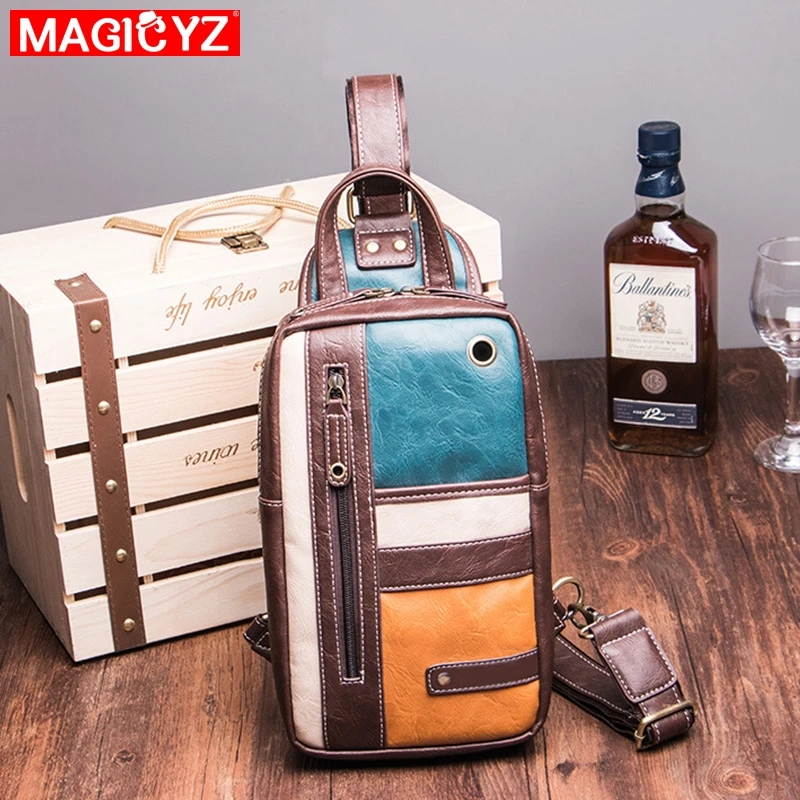 Vintage Men's Fashion Crossbody Bag male chest bag Multifunction Handbag Shoulder Bags hit color Chest Pack With headphone jack 
Vintage Men's Fashion Crossbody Bag male chest bag Multifunction Handbag Shoulder Bags hit color Chest Pack With headphone jack