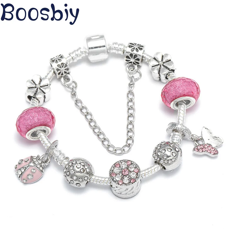 Boosbiy Silver Plated Crystal Pink Butterfly & Ladybug Pendats Charm Bracelet For Women Fits Brand Charm Bracelet Jewelry Gift
Boosbiy Silver Plated Crystal Pink Butterfly & Ladybug Pendats Charm Bracelet For Women Fits Brand Charm Bracelet Jewelry Gift