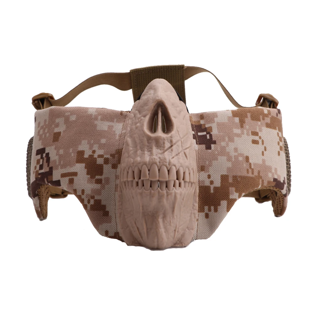 Tactics Airsoft Half Face Mesh Mask With Ear Protection Skull War Shooting Game Field Camouflage Hunting Equipment Masks | Спорт и