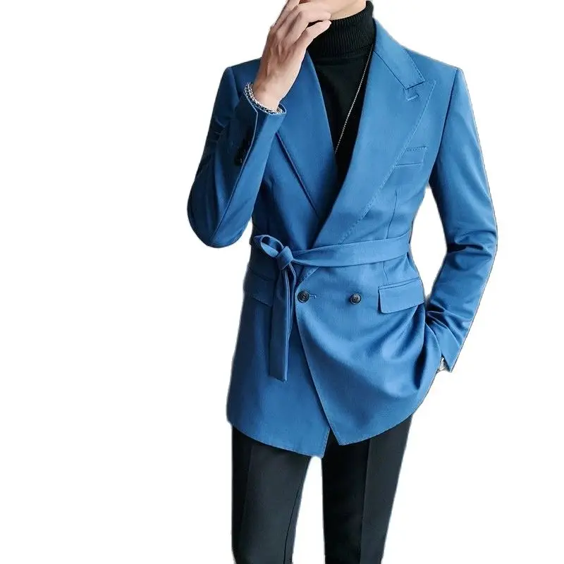 Latest Tailored Blue Brand Belt Double Breasted Peaked Lapel Blazer Designer Prom Party Suit For Men Wedding Groom Stylish Wear 
Latest Tailored Blue Brand Belt Double Breasted Peaked Lapel Blazer Designer Prom Party Suit For Men Wedding Groom Stylish Wear