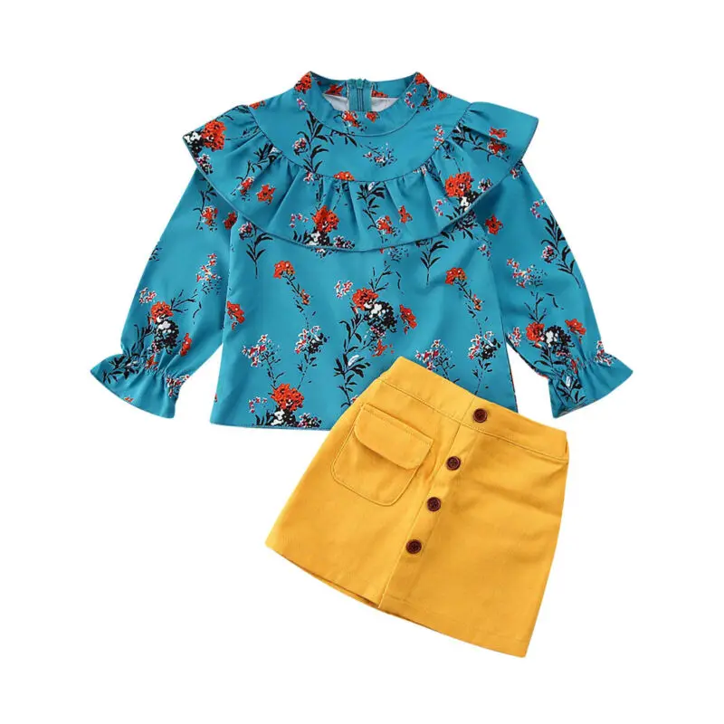 2PCS Sets Toddler Kids Baby Girl Ruffle Tops Floral T Shirt Mini Skirt Outfits Set Princess Clothes Clothings Sunsuits Sundress | Мать и