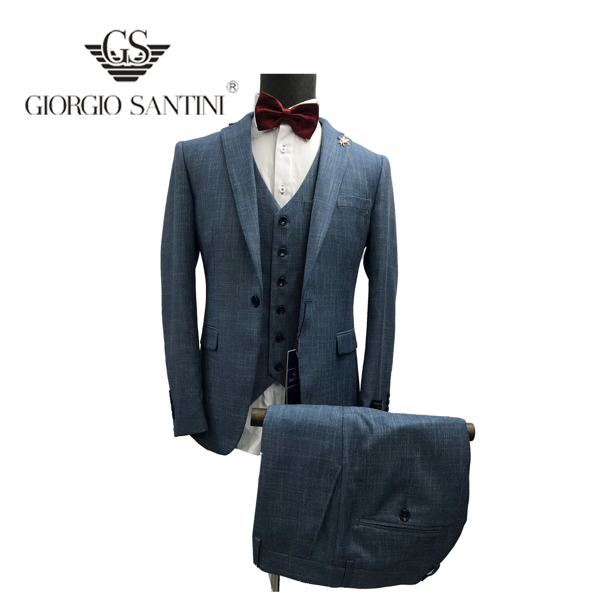 GIORGIOSANTINI Slim fit sky blue Men Suits 3 piece for Wedding 2020 Man Fashion Clothes Peaked Lapel Groom Tuxedos Male Set Jack | Мужская